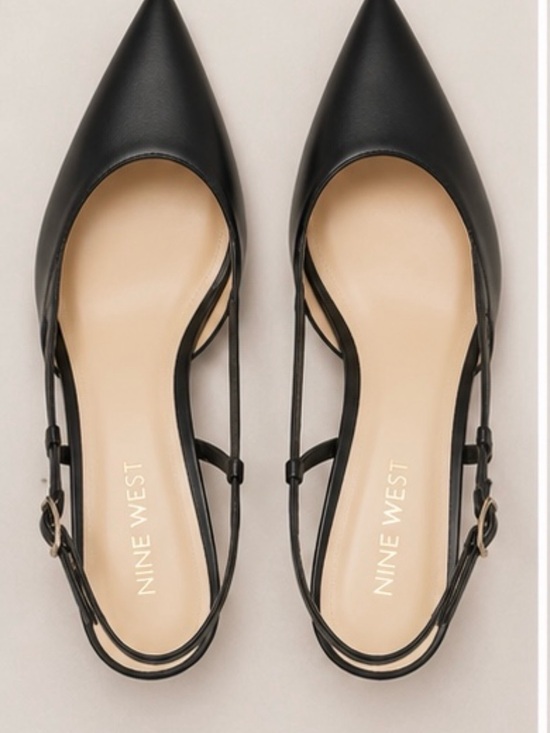 Nine West Shoes - Nine West Black Pointed Slingback Flats with Buckle Strap